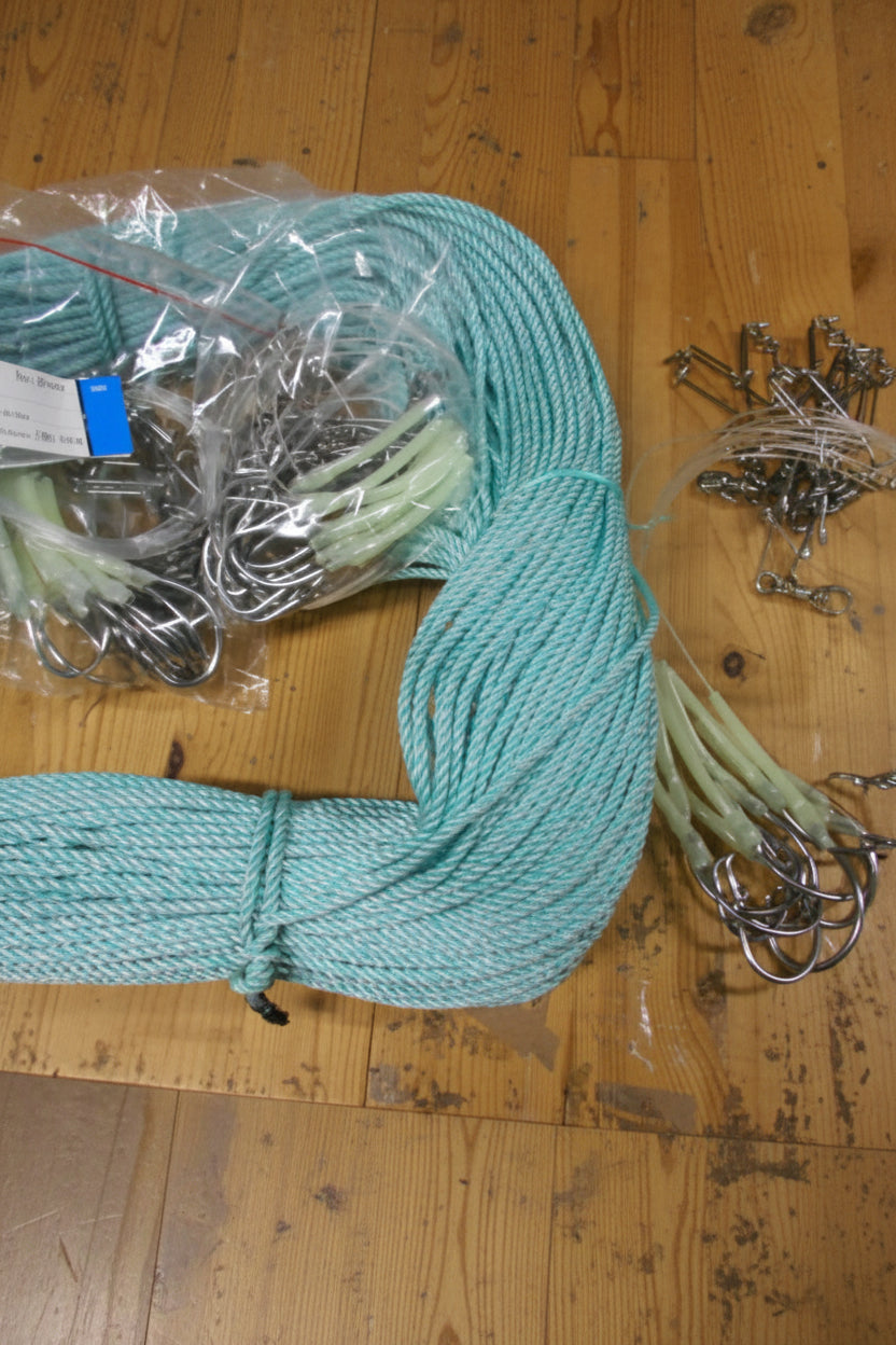 Havline - 180m m/ 30 stk 14/0 sirkelkrok (Rustfri) og selvlysende fortombeskyttelse