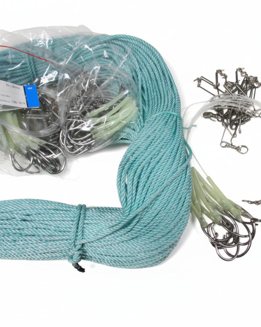 Havline - 180m m/ 30 stk 14/0 sirkelkrok (Rustfri) og selvlysende fortombeskyttelse