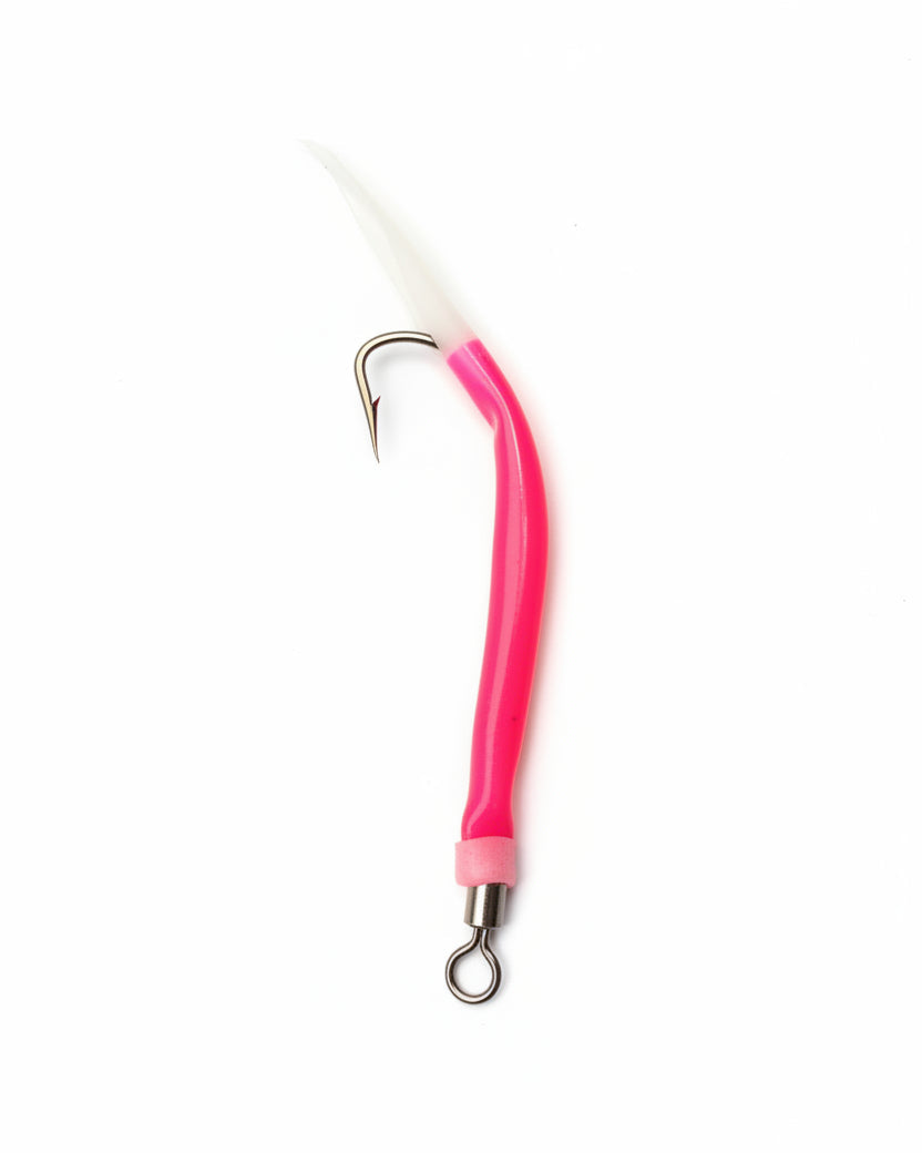 Rustfri gummimakk 12/0 Rosa med selvlysende hale