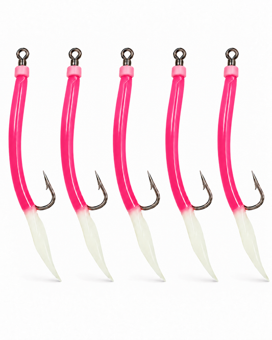 Rustfri Gummimakk 12/0 Rosa m/ selvlysende hale 5pk
