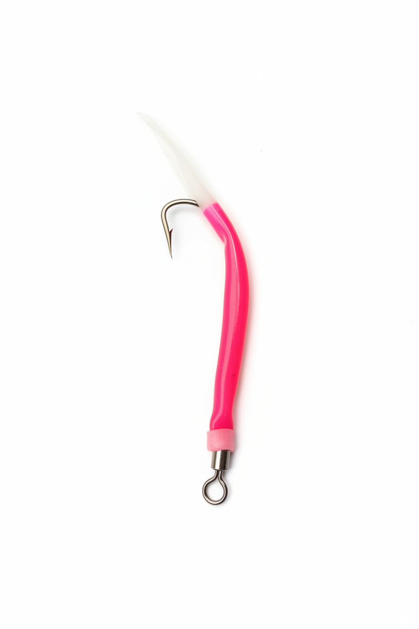 Rustfri gummimakk 12/0 Rosa med selvlysende hale